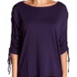 Gathered sleeve boatneck shirt